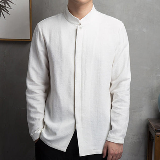 Buddha Stones Solid Color Chinese Tang Suit Cotton Linen Jacket Men Clothing - image 4