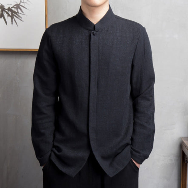 Buddha Stones Solid Color Chinese Tang Suit Cotton Linen Jacket Men Clothing - Black - US/UK/AU44，EU54 (4XL) - image 7