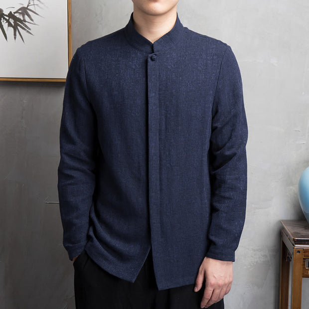 Buddha Stones Solid Color Chinese Tang Suit Cotton Linen Jacket Men Clothing Men's Shirts BS Navy Blue US/UK/AU44; EU54 (4XL)