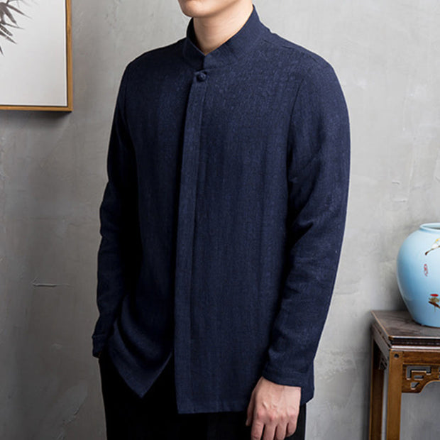 Buddha Stones Solid Color Chinese Tang Suit Cotton Linen Jacket Men Clothing - image 13