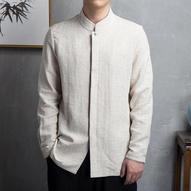 Buddha Stones Solid Color Chinese Tang Suit Cotton Linen Jacket Men Clothing - Linen - US/UK/AU44，EU54 (4XL) - image 0