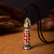 Buddha Stones Tibetan Medicine Buddha Nine-Eye Dzi Bead Protection Necklace Pendant