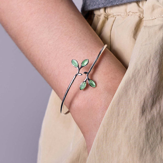 FREE Today: Eliminate Negativity Leaf Pattern Cat Eye Healing Cuff Bracelet Bangle