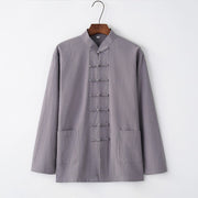 Buddha Stones Tang Frog-Button Long Sleeve Shirt Cotton Men's Clothing - LightSlateGray - US/UK/AU44，EU54 (4XL) - image 0
