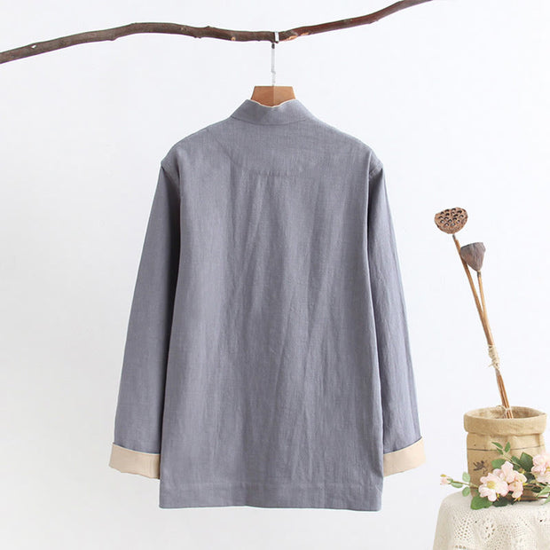 Buddha Stones Tang Frog-Button Long Sleeve Shirt Cotton Linen Men's Clothing Men's Shirts BS 8