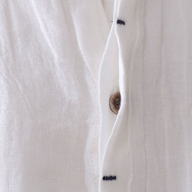 Buddha Stones Men's Shirt Solid Color Lapel Top Short Sleeve Comfy Button Crease Cotton Linen Shirt - image 10