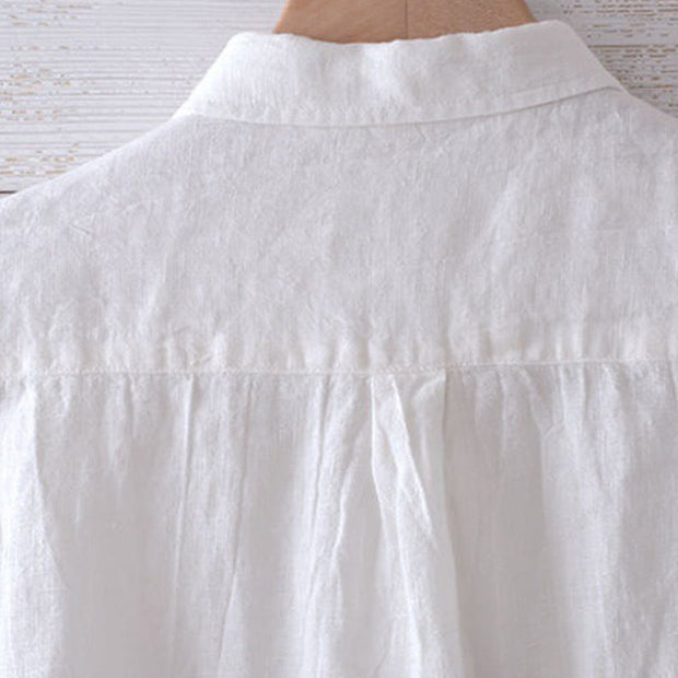 Buddha Stones Men's Shirt Solid Color Lapel Top Short Sleeve Comfy Button Crease Cotton Linen Shirt - image 13