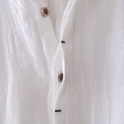 Buddha Stones Men's Shirt Solid Color Lapel Top Short Sleeve Comfy Button Crease Cotton Linen Shirt - image 11