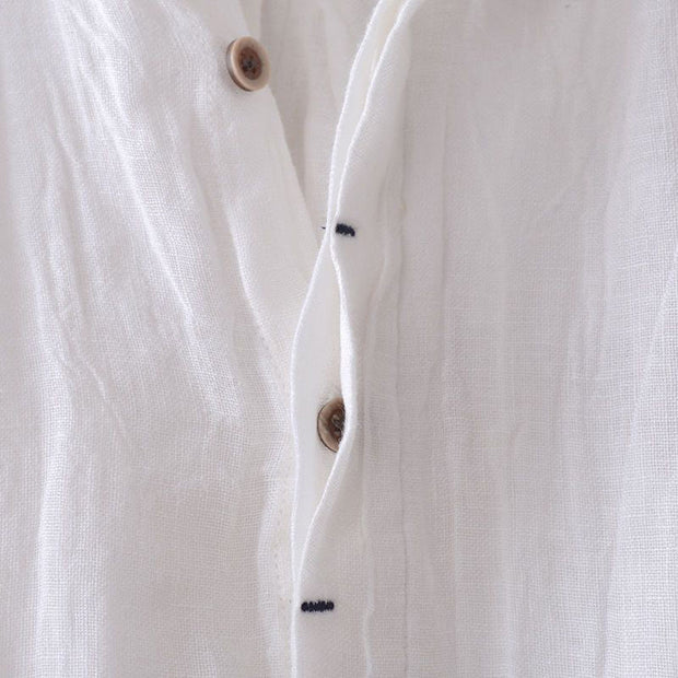 Buddha Stones Men's Shirt Solid Color Lapel Top Short Sleeve Comfy Button Crease Cotton Linen Shirt - image 11