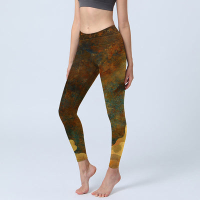 Buddha Stones Auspicious Clouds Print Lycra Fabric Fitness Leggings Women's Yoga Pants Leggings BS DarkGoldenrod US16; UK/AU20; EU48 (4XL)