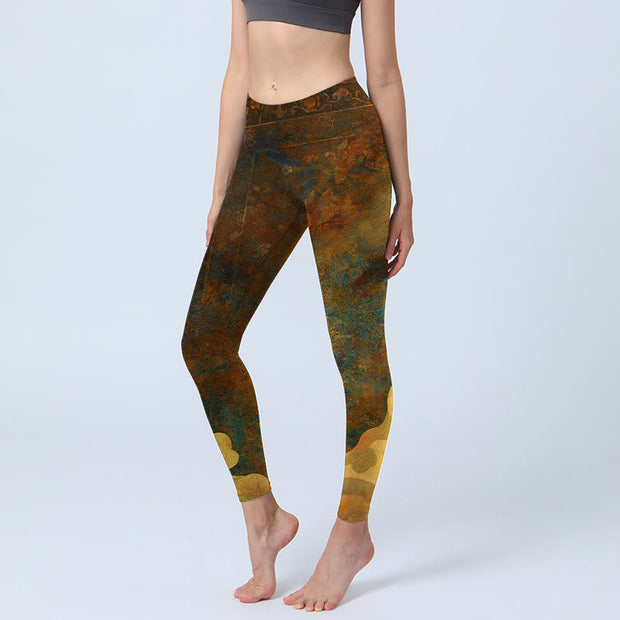 Buddha Stones Auspicious Clouds Print Lycra Fabric Fitness Leggings Women's Yoga Pants