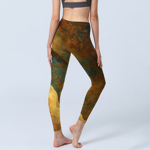 Buddha Stones Auspicious Clouds Print Lycra Fabric Fitness Leggings Women's Yoga Pants