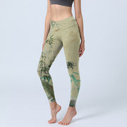 Buddha Stones Bamboo Print Lycra Fabric Fitness Leggings Women's Yoga Pants Leggings BS PaleGoldenrod US16; UK/AU20; EU48 (4XL)