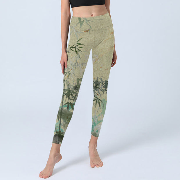 Buddha Stones Bamboo Print Lycra Fabric Fitness Leggings Women's Yoga Pants Leggings BS 2