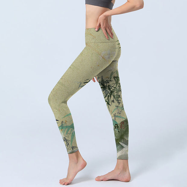 Buddha Stones Bamboo Print Lycra Fabric Fitness Leggings Women's Yoga Pants