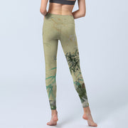 Buddha Stones Bamboo Print Lycra Fabric Fitness Leggings Women's Yoga Pants Leggings BS 6