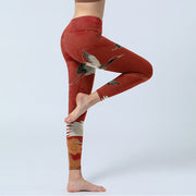 Buddha Stones Crane Print Lycra Fabric Fitness Leggings Women's Yoga Pants Leggings BS 5