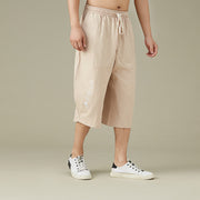 Buddha Stones Casual Solid Color Men's Flare Shorts With Pockets 7-8 Length Pants Cotton Shorts