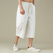 Buddha Stones Casual Solid Color Men's Flare Shorts With Pockets 7-8 Length Pants Cotton Shorts