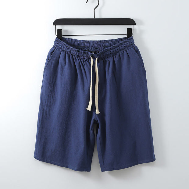 Buddha Stones Casual Solid Color Men's Straight Shorts With Pockets Cotton Shorts