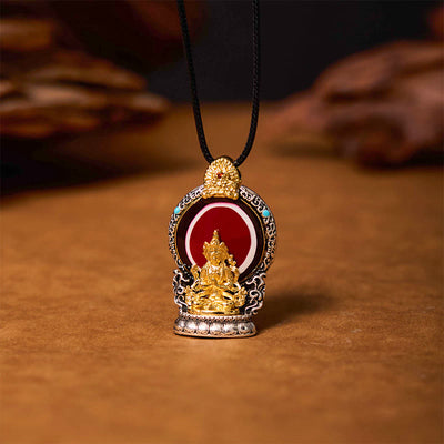 Buddha Stones Tibetan Avalokitesvara Dzi Bead Pattern Copper Purity Healing Necklace Pendant