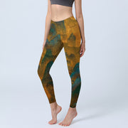 Buddha Stones Dark Goldenrod Mountain Print Lycra Fabric Fitness Leggings Women's Yoga Pants