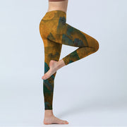 Buddha Stones Dark Goldenrod Mountain Print Lycra Fabric Fitness Leggings Women's Yoga Pants Leggings BS 5