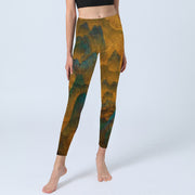 Buddha Stones Dark Goldenrod Mountain Print Fitness Leggings Women's Yoga Pants