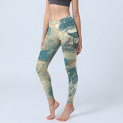 Buddha Stones Chinese Architecture Dark Sea Green Print Lycra Fabric Fitness Leggings Women's Yoga Pants Leggings BS Dark Sea Green US16; UK/AU20; EU48 (4XL)