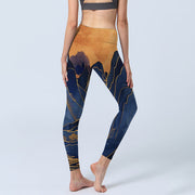 Buddha Stones Dark Blue Mountain Sunset Print Lycra Fabric Fitness Leggings Women's Yoga Pants