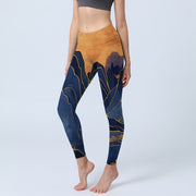 Buddha Stones Dark Blue Mountain Sunset Print Lycra Fabric Fitness Leggings Women's Yoga Pants