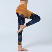 Buddha Stones Dark Blue Mountain Sunset Print Lycra Fabric Fitness Leggings Women's Yoga Pants