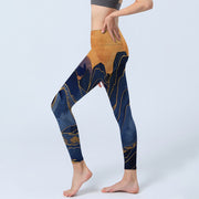 Buddha Stones Dark Blue Mountain Sunset Print Fitness Leggings Women's Yoga Pants