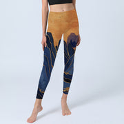 Buddha Stones Dark Blue Mountain Sunset Print Lycra Fabric Fitness Leggings Women's Yoga Pants