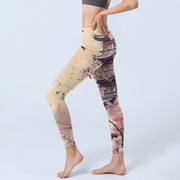 Buddha Stones Pink Sakura Antique Building Print Lycra Fabric Fitness Leggings Women's Yoga Pants