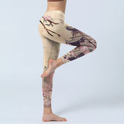 Buddha Stones Pink Sakura Antique Building Print Lycra Fabric Fitness Leggings Women's Yoga Pants