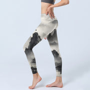 Buddha Stones Splash-ink Landscape Painting Print Fitness Leggings Women's Yoga Pants