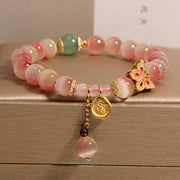 Buddha Stones Gradient Pink Cat's Eye Butterfly Peace Bracelet