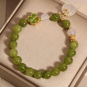 Buddha Stones Green Tourmaline Chalcedony Four Leaf Clover Peace Buckle Charm Wisdom Bracelet Bracelet BS 2