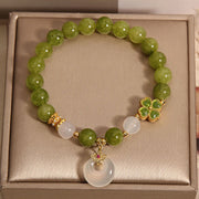 Buddha Stones Green Tourmaline Chalcedony Four Leaf Clover Peace Buckle Charm Wisdom Bracelet Bracelet BS 1