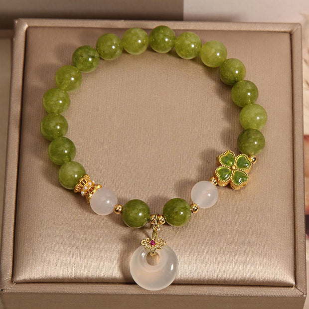 FREE Today: Fortune and Strength Green Tourmaline Chalcedony Four Leaf Clover Peace Buckle Charm Bracelet FREE FREE 1