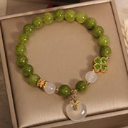 Buddha Stones Green Tourmaline Chalcedony Four Leaf Clover Peace Buckle Charm Wisdom Bracelet