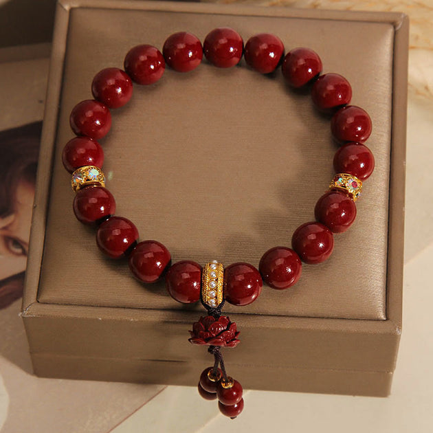 Buddha Stones Cinnabar Lotus Blessing Charm Bracelet – buddhastoneshop