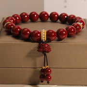 Buddha Stones Cinnabar Lotus Blessing Charm Bracelet Bracelet BS Cinnabar(Wrist Circumference 14-16cm)