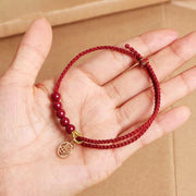 Buddha Stones Cinnabar Fu Character Beads Blessing Red String Handmade Braided Bracelet Bracelet BS 11