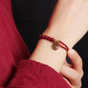 Buddha Stones Cinnabar Fu Character Beads Blessing Red String Handmade Braided Bracelet Bracelet BS 4