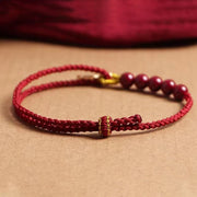 Buddha Stones Cinnabar Fu Character Beads Blessing Red String Handmade Braided Bracelet Bracelet BS 3