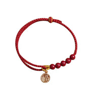 Buddha Stones Cinnabar Fu Character Beads Blessing Red String Handmade Braided Bracelet Bracelet BS 12