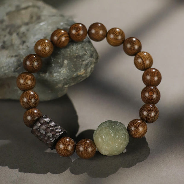 Buddha Stones Sandalwood Bodhi Seed PiXiu Ebony Wood Bead Healing Bracelet Bracelet BS 3