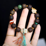 Buddha Stones Green Qinan Agarwood Bodhi Seed Cat's Paw Claw Peace Bracelet Bracelet BS 7